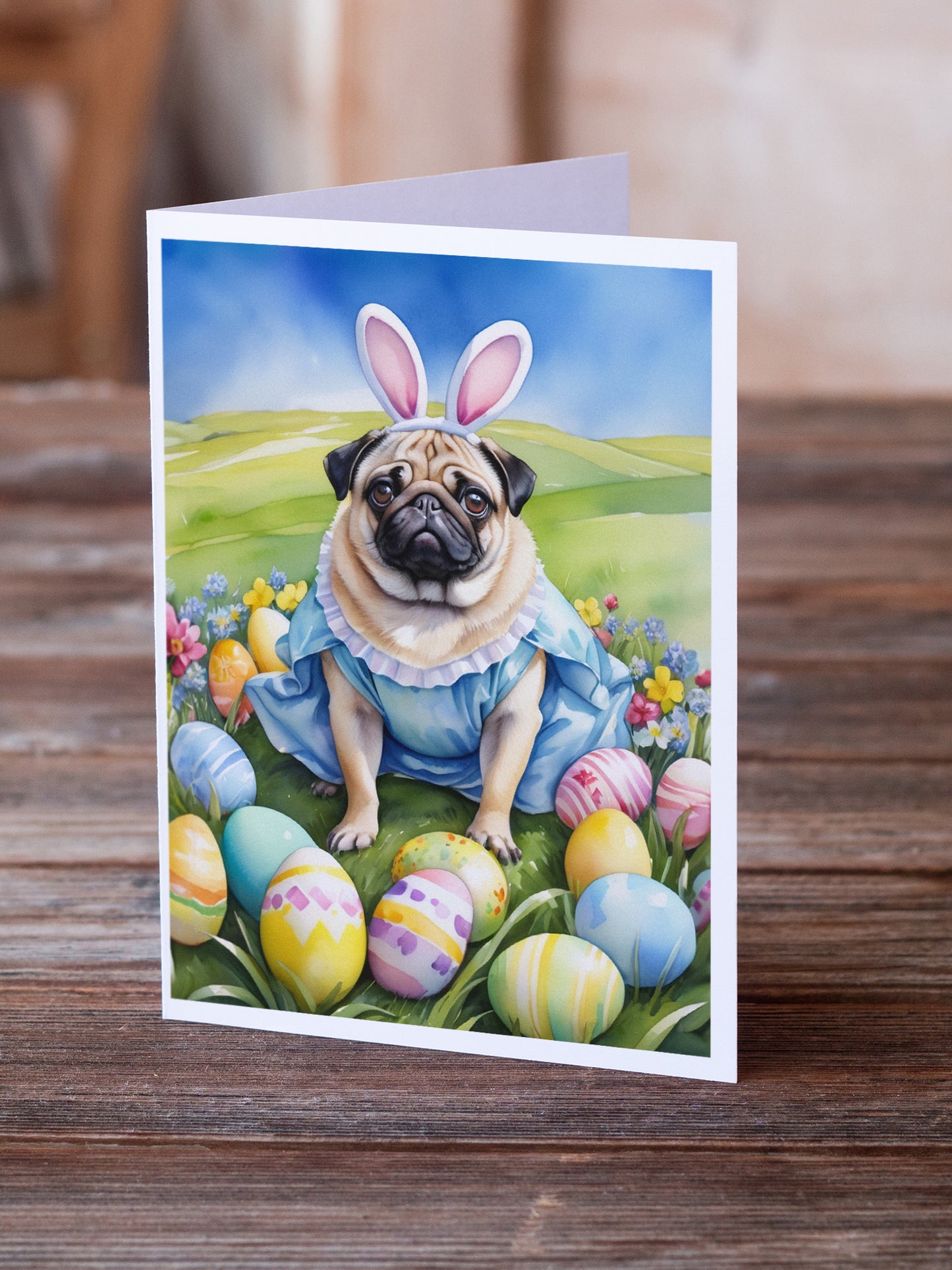 Pug Easter Egg Hunt Greeting Cards Pack of 8
