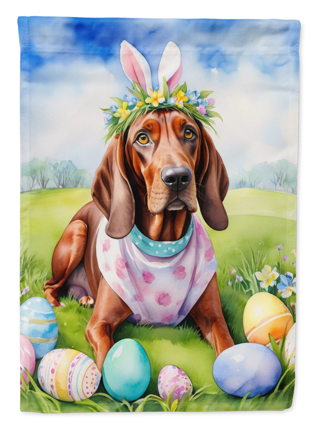 Buy this Redbone Coonhound Easter Egg Hunt Garden Flag