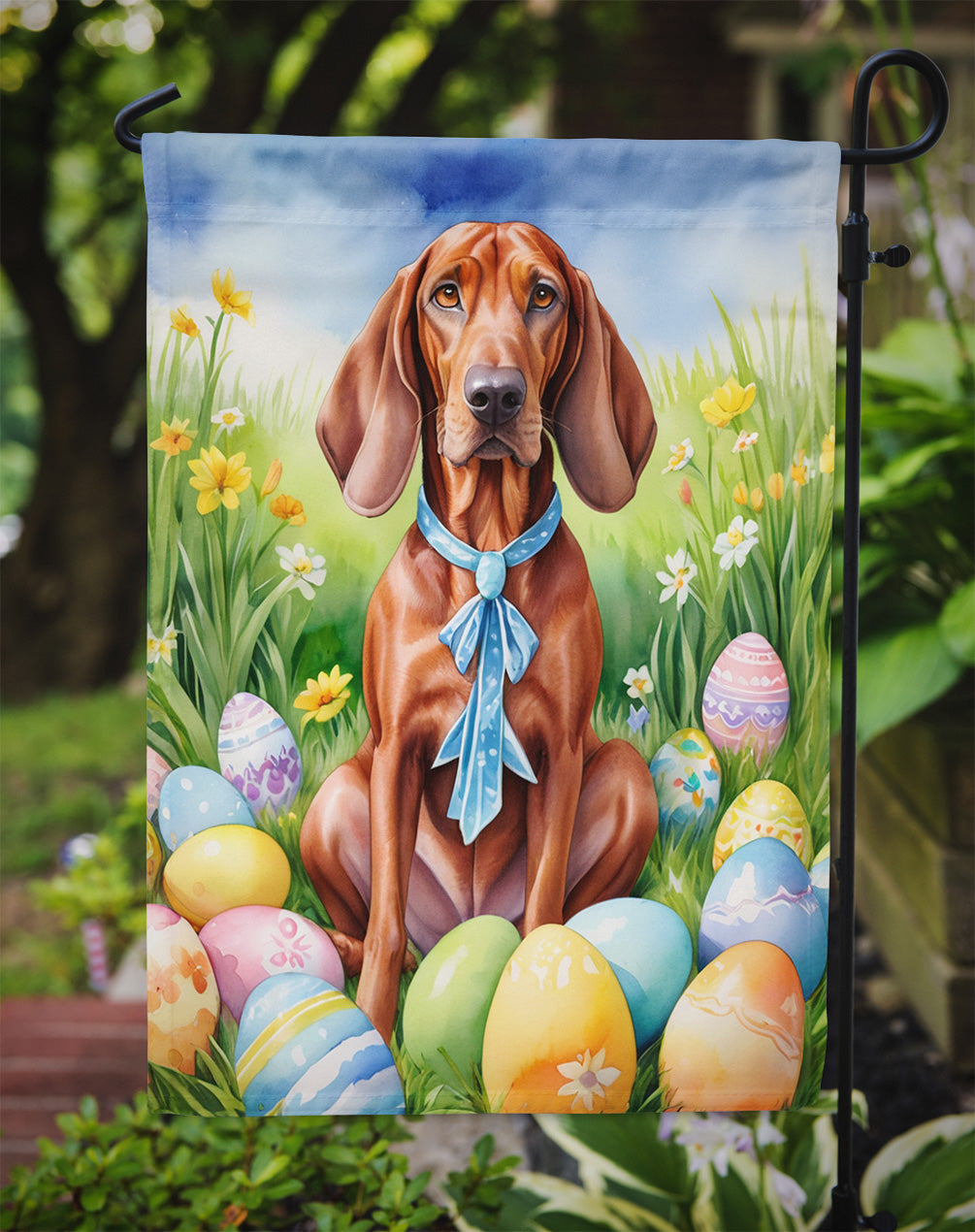 Redbone Coonhound Easter Egg Hunt Garden Flag