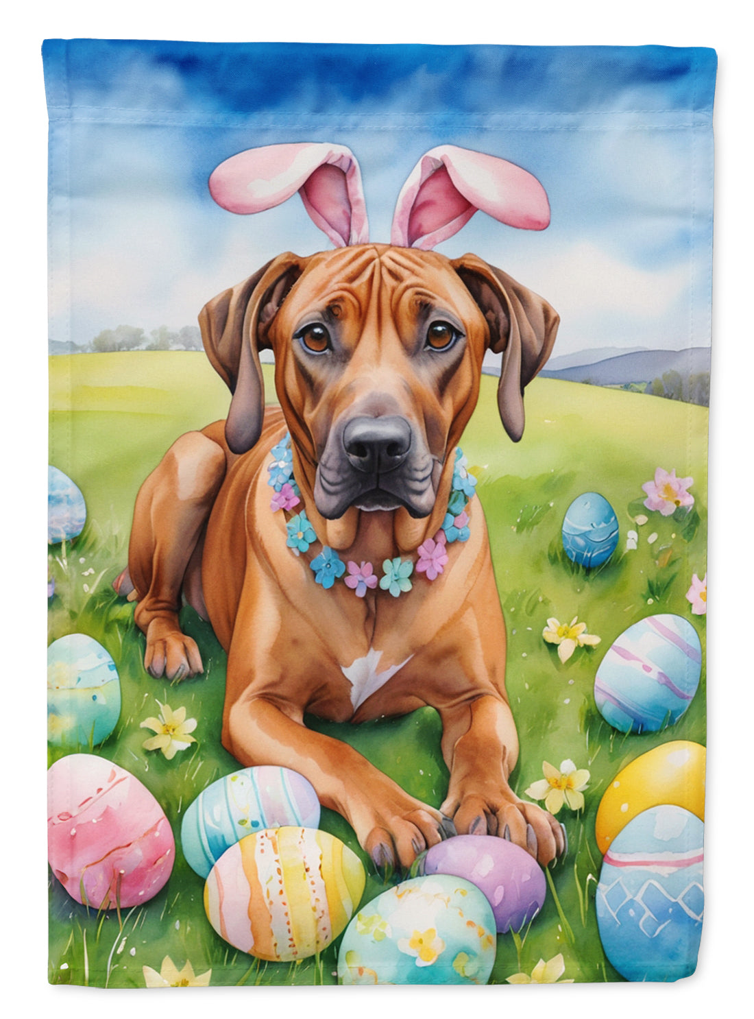 Buy this Rhodesian Ridgeback Easter Egg Hunt House Flag