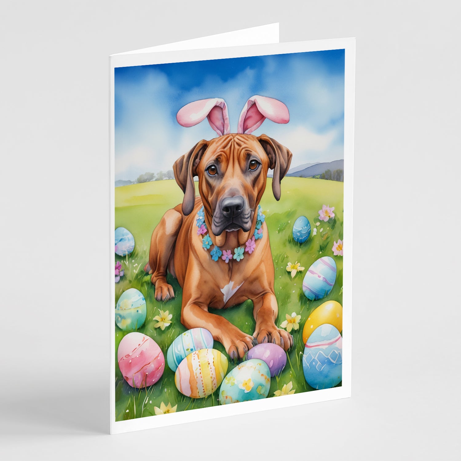 Buy this Rhodesian Ridgeback Easter Egg Hunt Greeting Cards Pack of 8