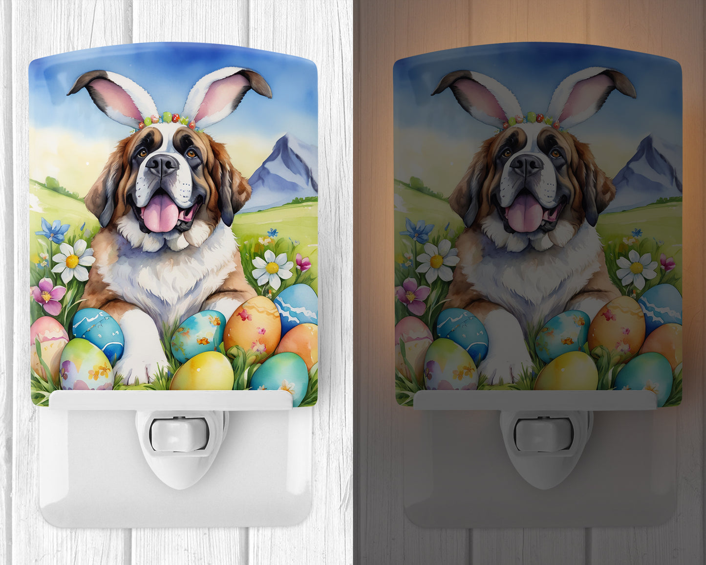 Saint Bernard Easter Egg Hunt Ceramic Night Light