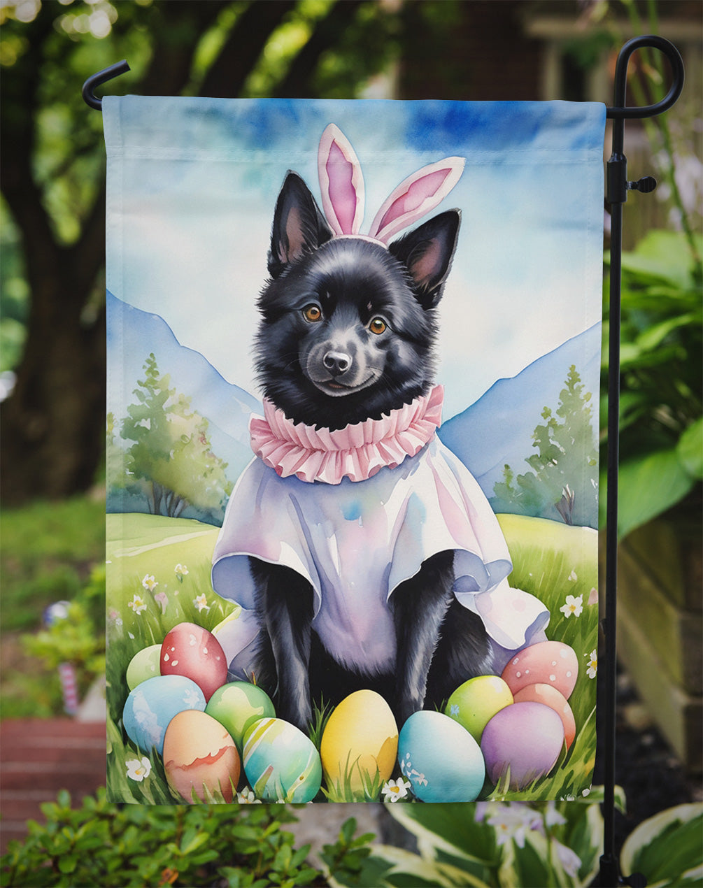 Schipperke Easter Egg Hunt Garden Flag