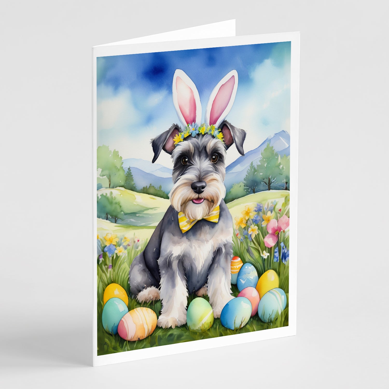 Buy this Schnauzer Easter Egg Hunt Greeting Cards Pack of 8