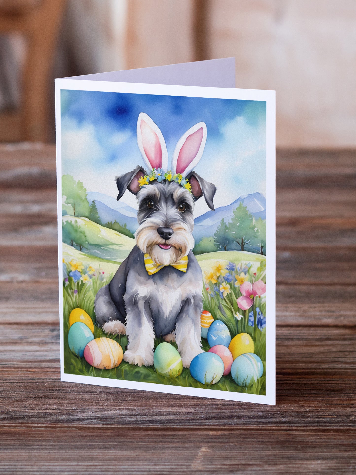 Schnauzer Easter Egg Hunt Greeting Cards Pack of 8