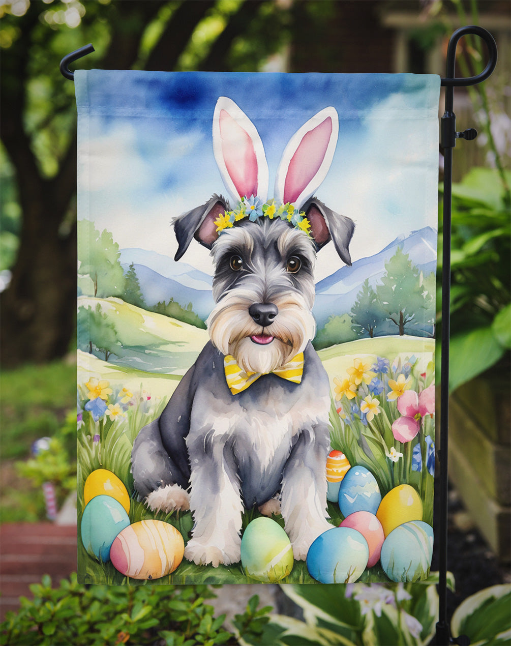 Schnauzer Easter Egg Hunt Garden Flag