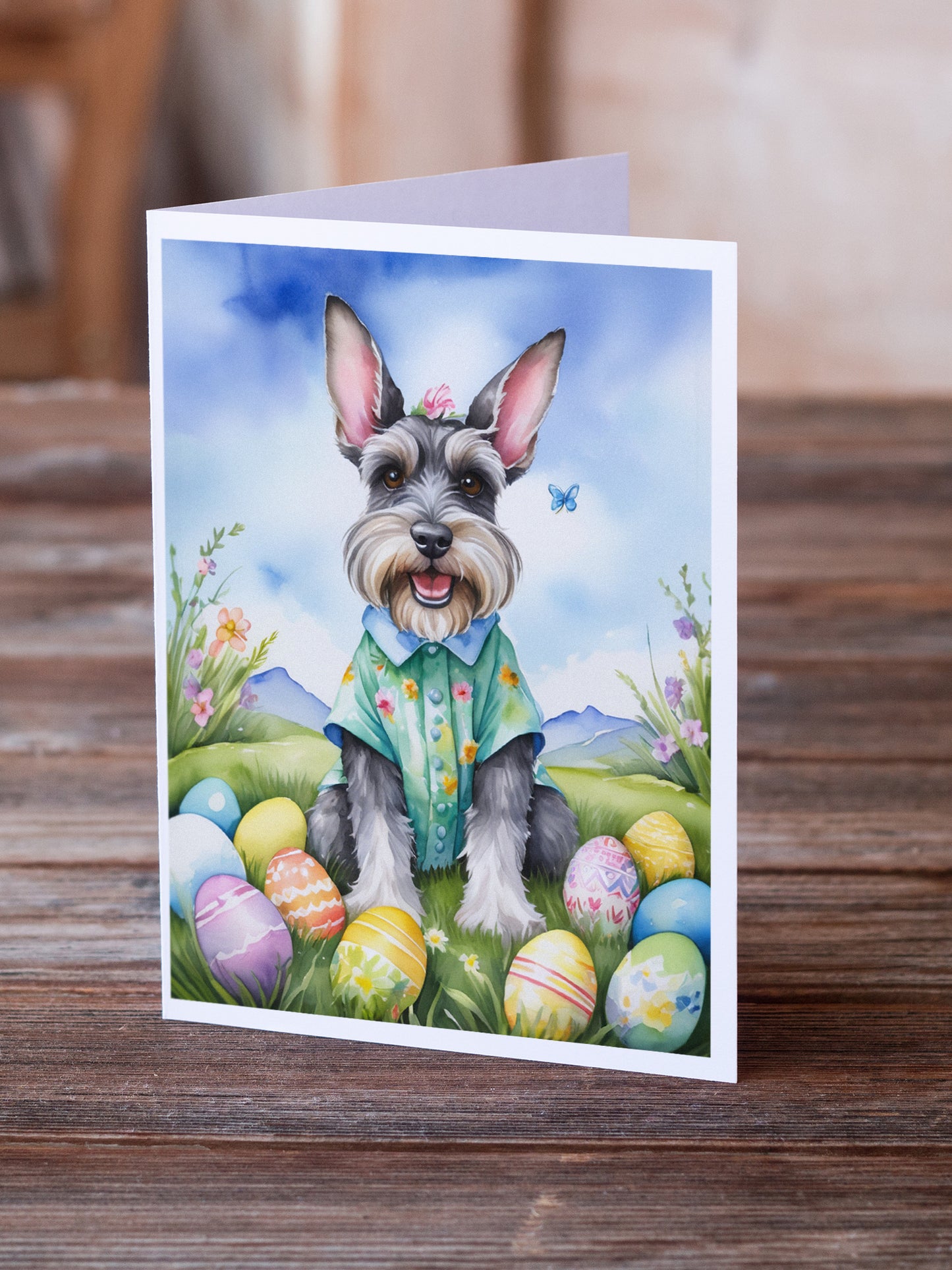 Schnauzer Easter Egg Hunt Greeting Cards Pack of 8