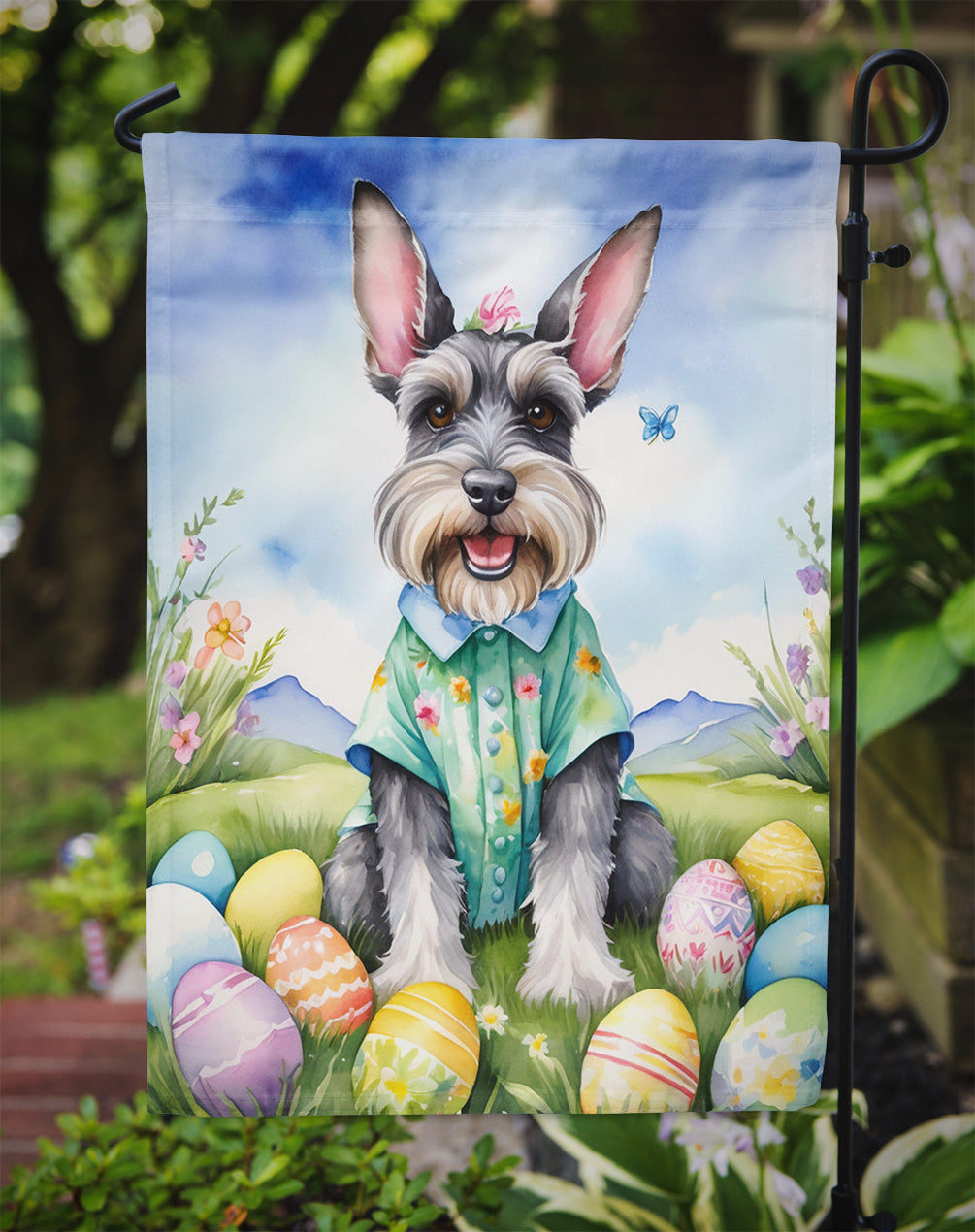 Schnauzer Easter Egg Hunt Garden Flag