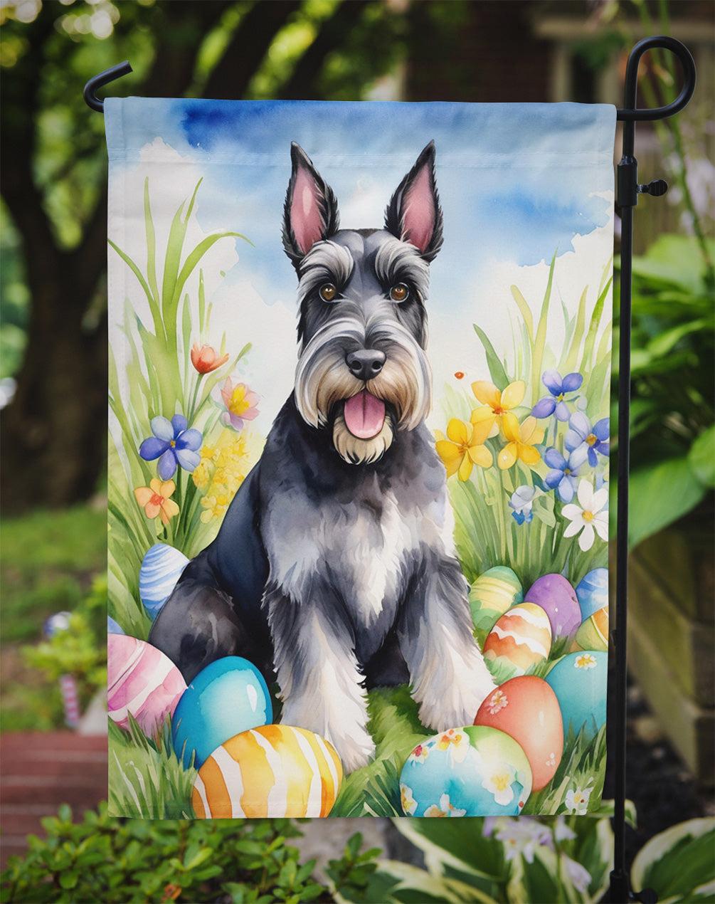 Schnauzer Easter Egg Hunt Garden Flag