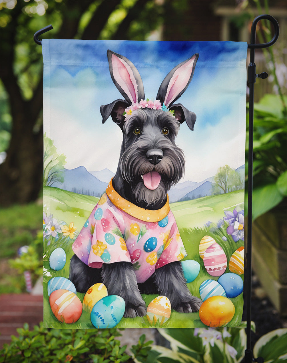 Schnauzer Easter Egg Hunt Garden Flag