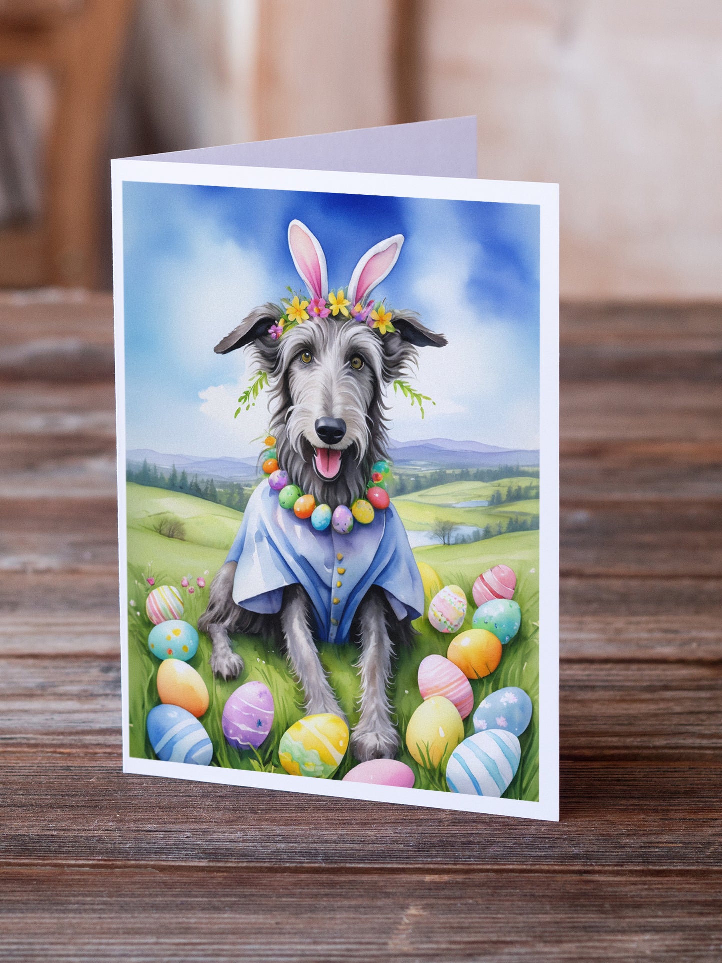 Scottish Deerhound Easter Egg Hunt Greeting Cards Pack of 8