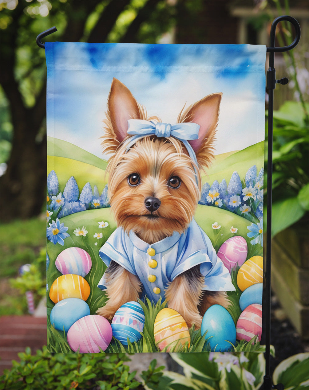 Silky Terrier Easter Egg Hunt Garden Flag