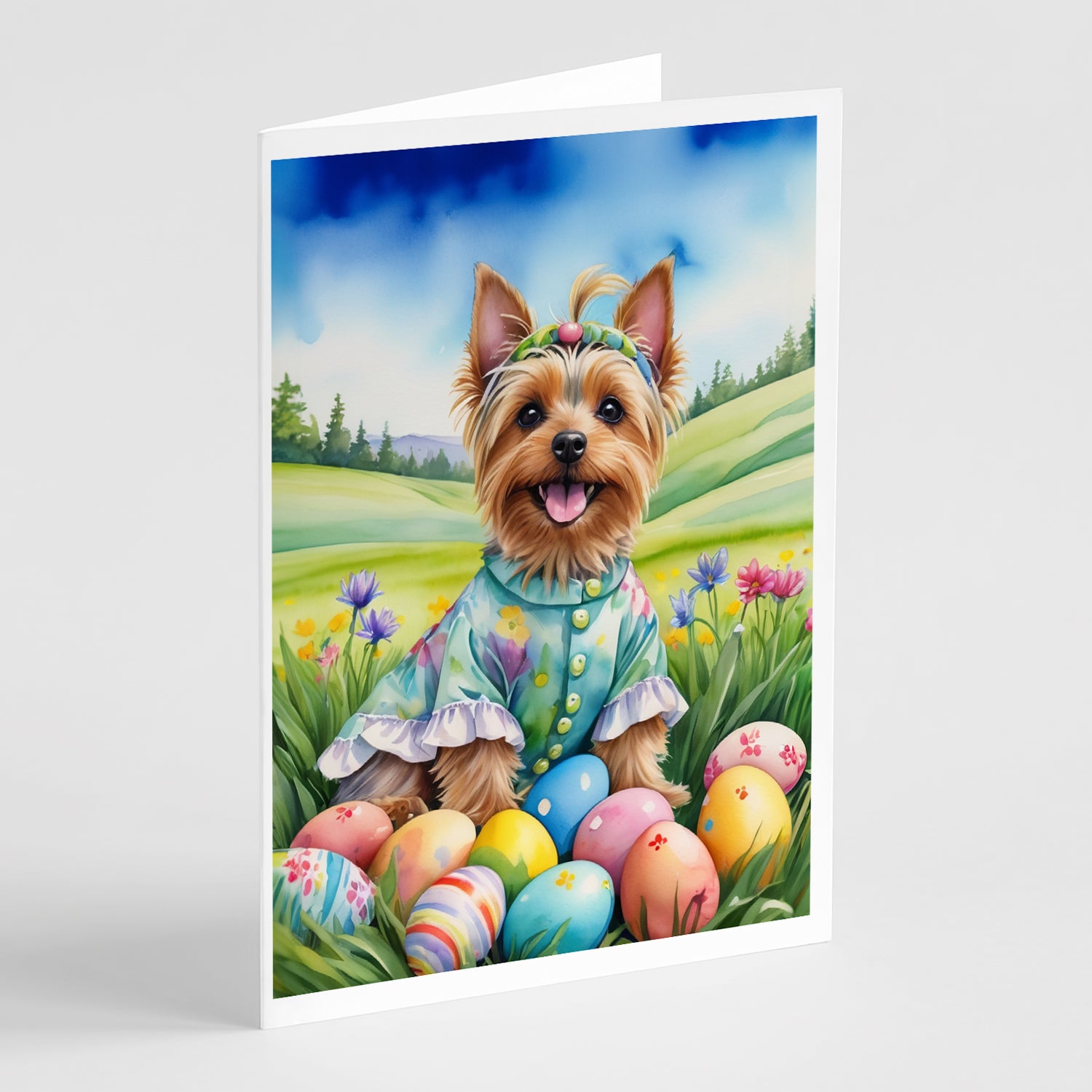 Buy this Silky Terrier Easter Egg Hunt Greeting Cards Pack of 8