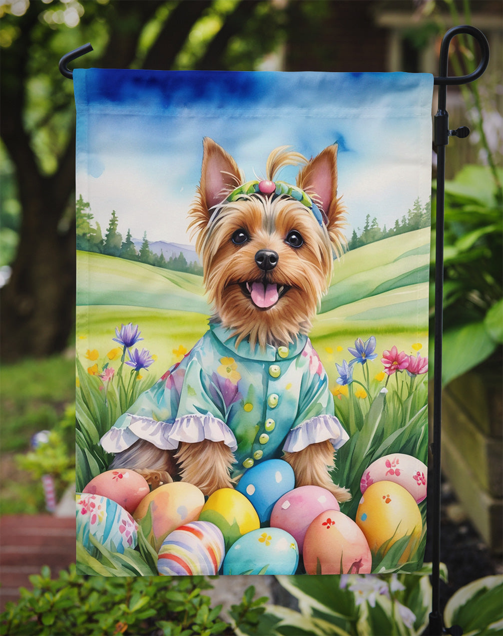 Silky Terrier Easter Egg Hunt Garden Flag