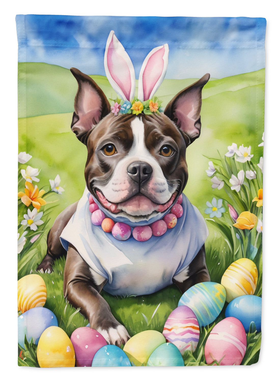 Buy this Staffordshire Bull Terrier Easter Egg Hunt House Flag