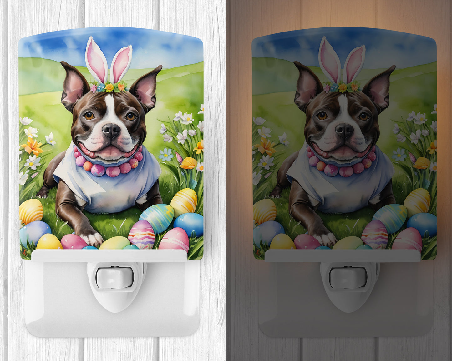 Staffordshire Bull Terrier Easter Egg Hunt Ceramic Night Light