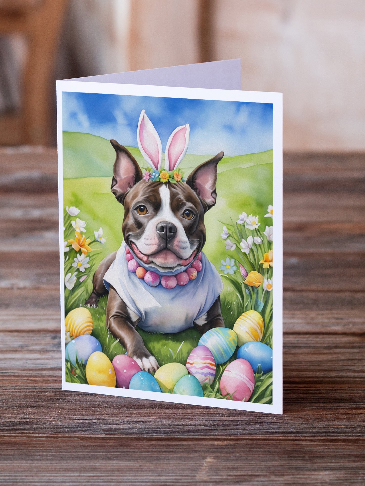 Staffordshire Bull Terrier Easter Egg Hunt Greeting Cards Pack of 8