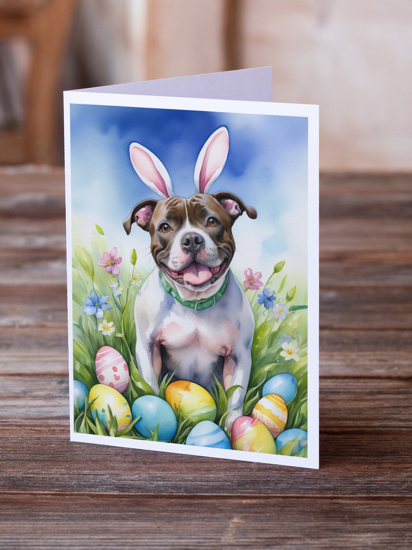 Staffordshire Bull Terrier Easter Egg Hunt Greeting Cards Pack of 8