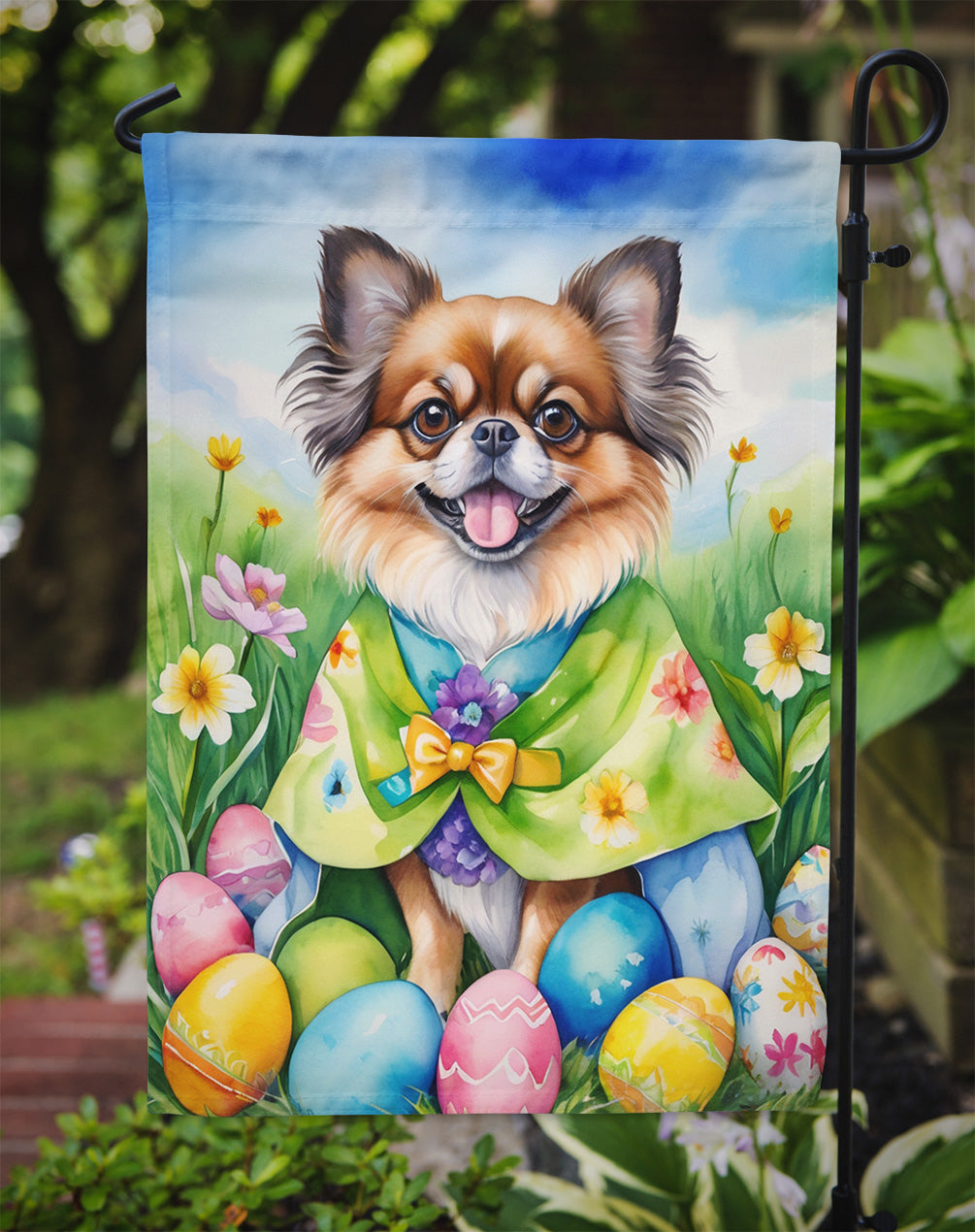 Tibetan Spaniel Easter Egg Hunt Garden Flag