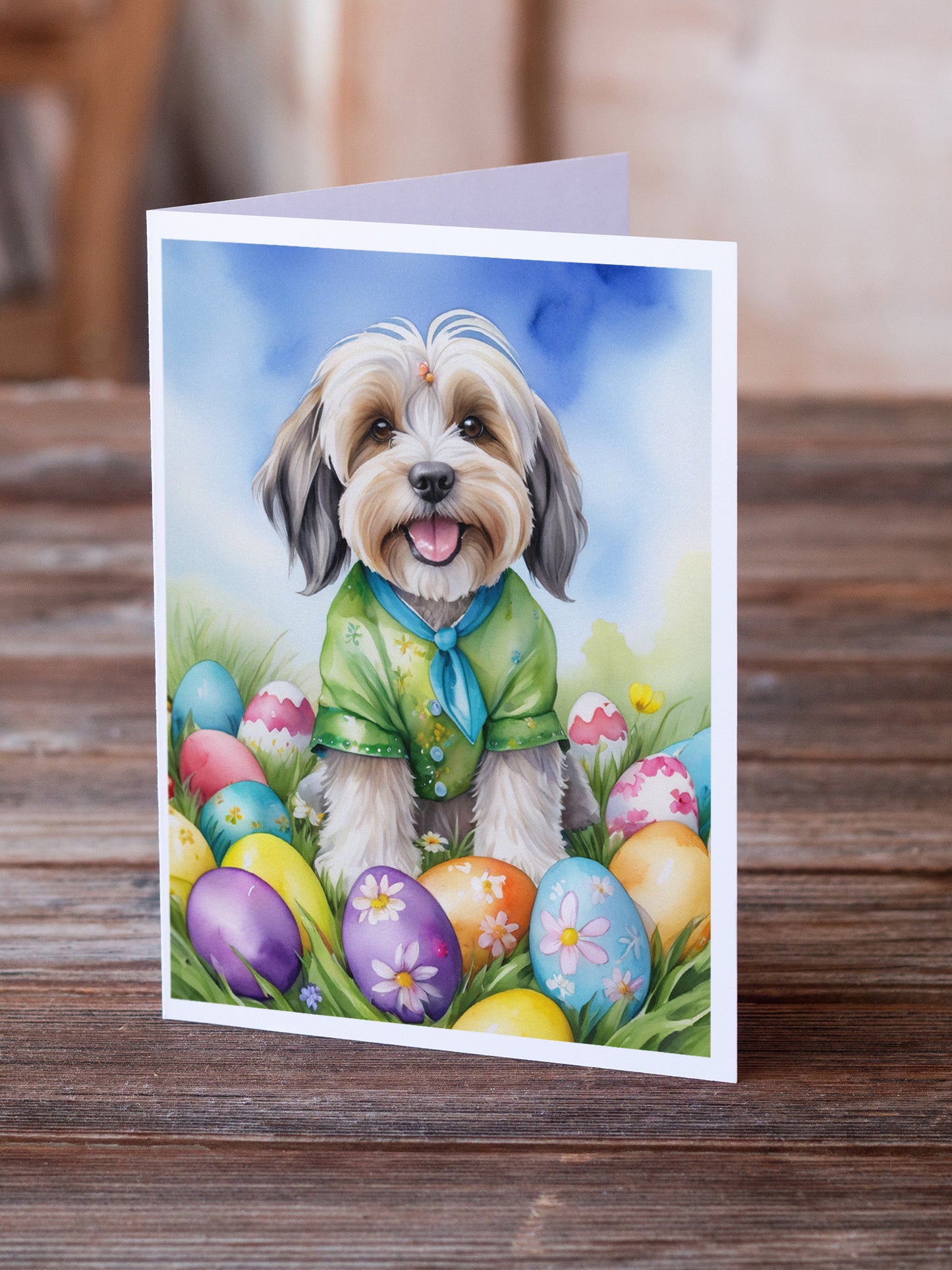 Tibetan Terrier Easter Egg Hunt Greeting Cards Pack of 8