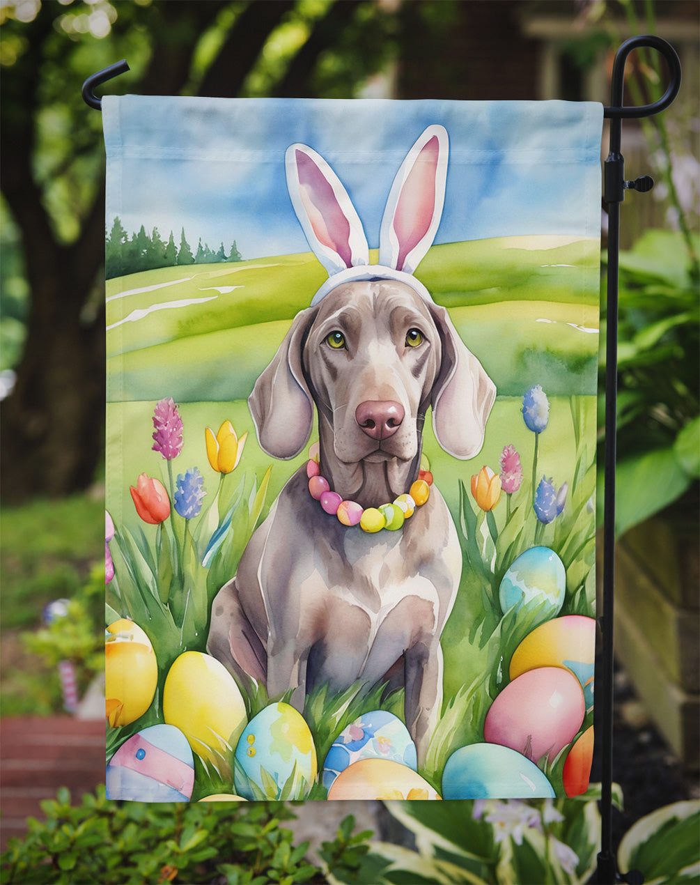 Weimaraner Easter Egg Hunt Garden Flag