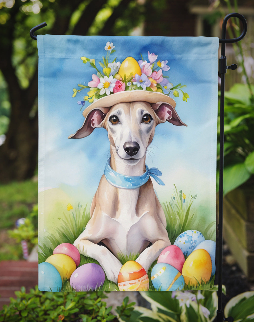 Whippet Easter Egg Hunt Garden Flag