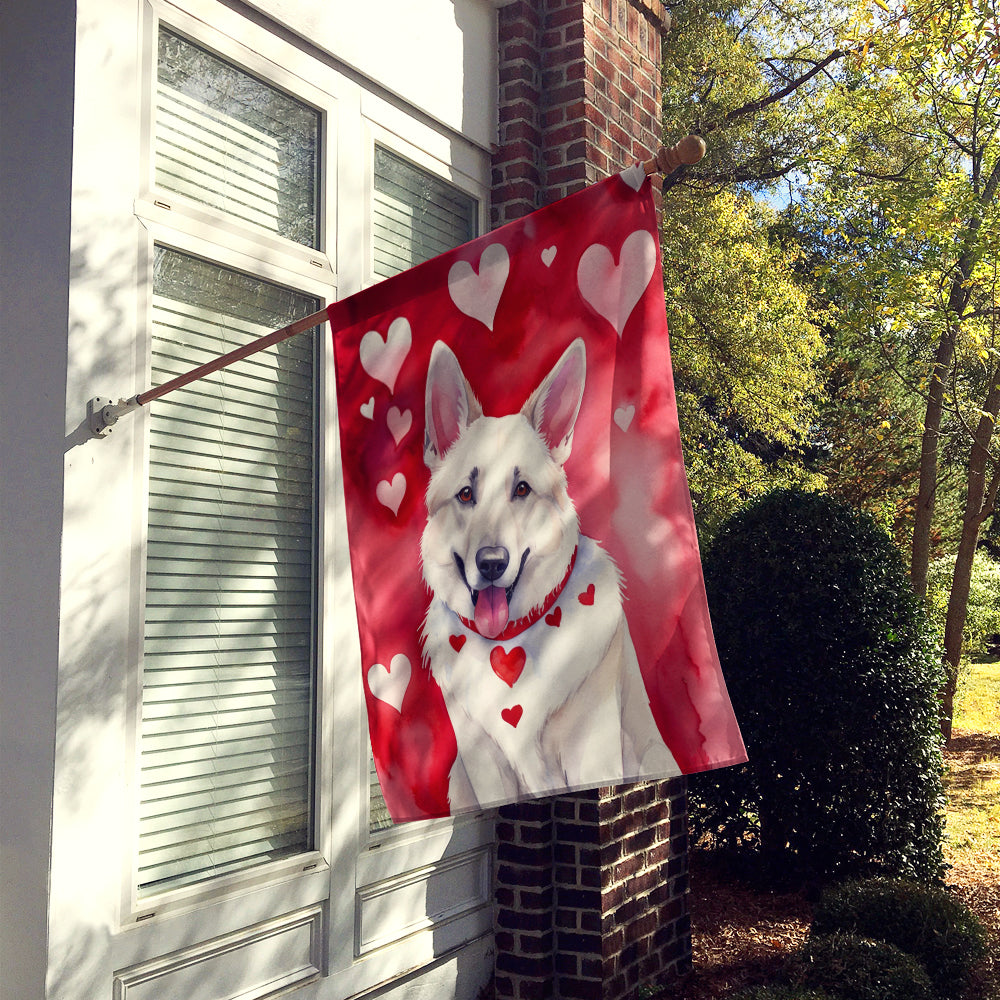 White German Shepherd My Valentine House Flag