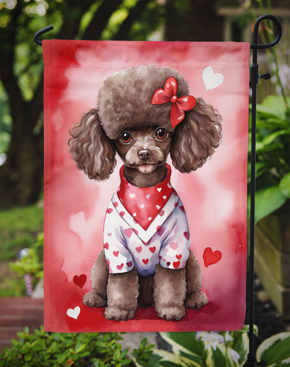 Chocolate Poodle My Valentine Garden Flag