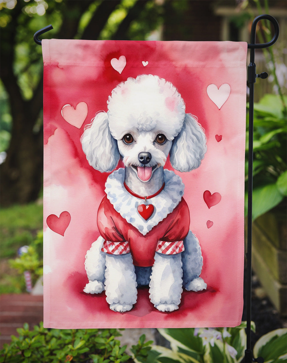 White Poodle My Valentine Garden Flag