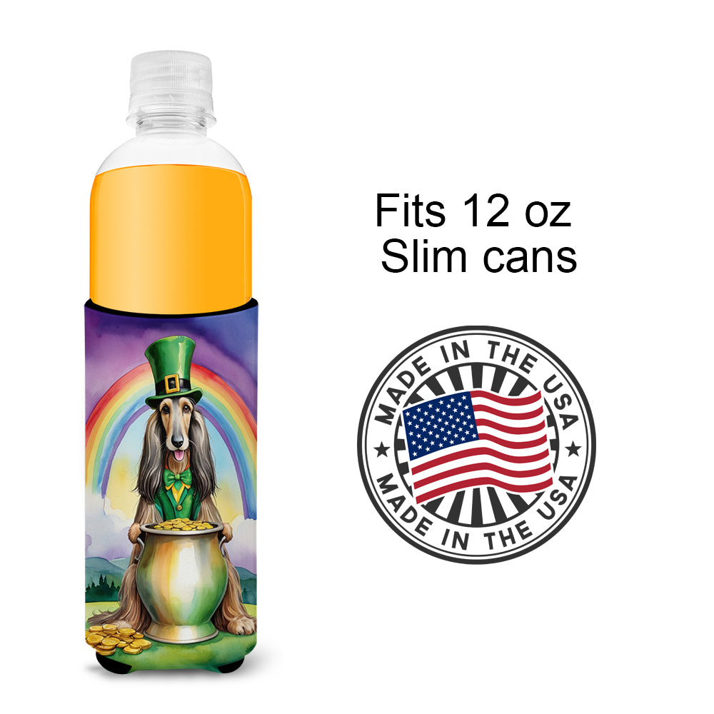 Afghan Hound St Patrick's Day Hugger for Ultra Slim Cans