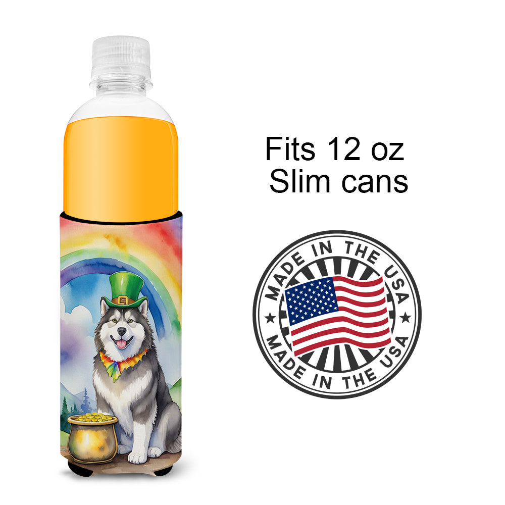 Alaskan Malamute St Patrick's Day Hugger for Ultra Slim Cans