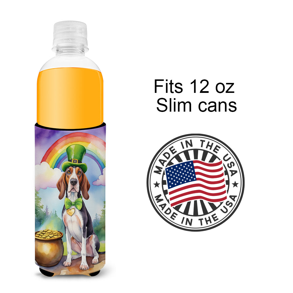 American English Coonhound St Patrick's Day Hugger for Ultra Slim Cans