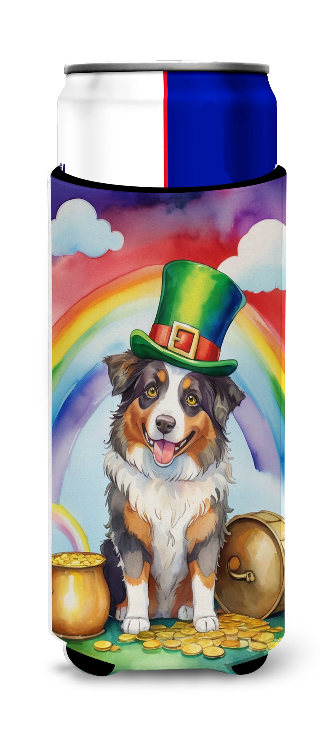 Buy this Australian Shepherd St Patrick's Day Hugger for Ultra Slim Cans