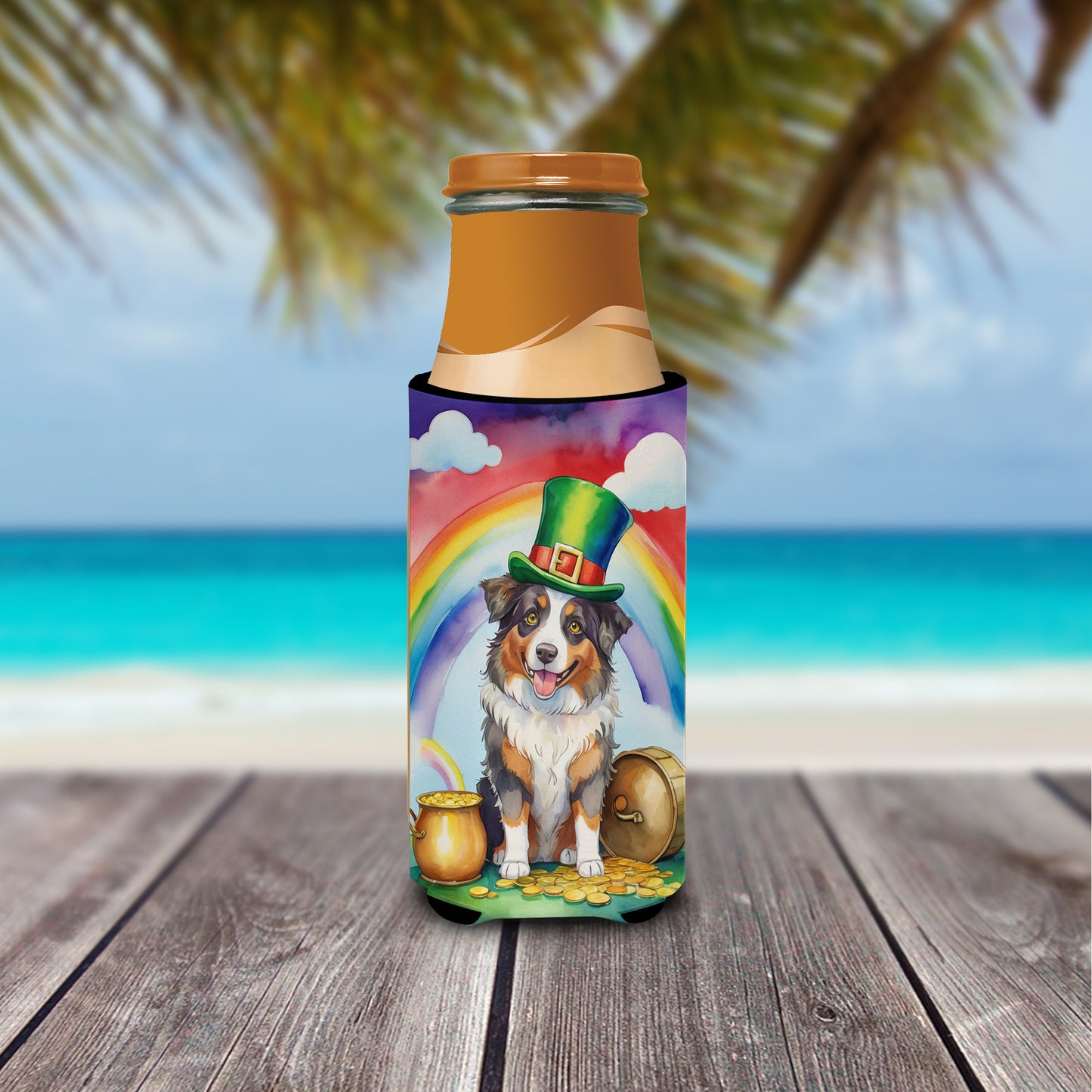 Australian Shepherd St Patrick's Day Hugger for Ultra Slim Cans