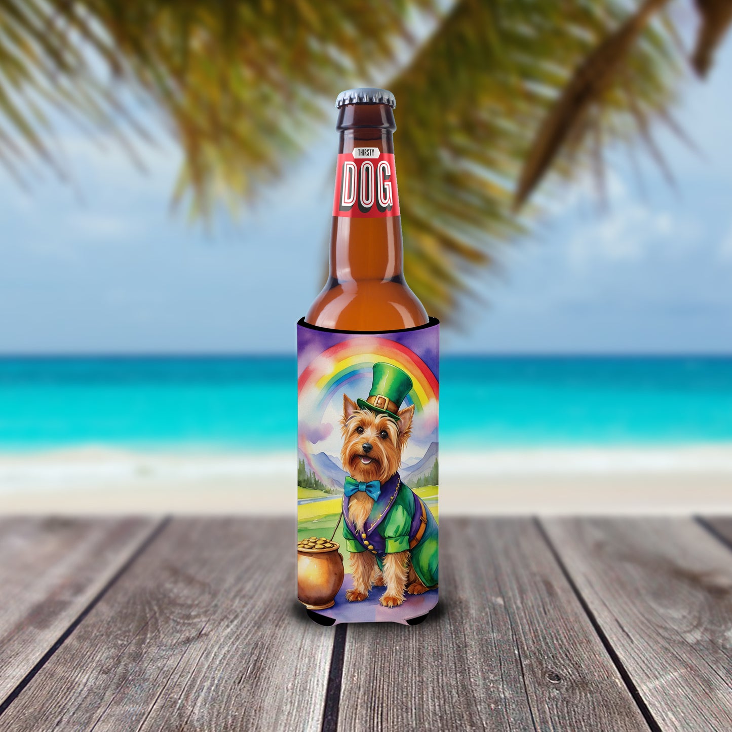 Australian Terrier St Patrick's Day Hugger for Ultra Slim Cans