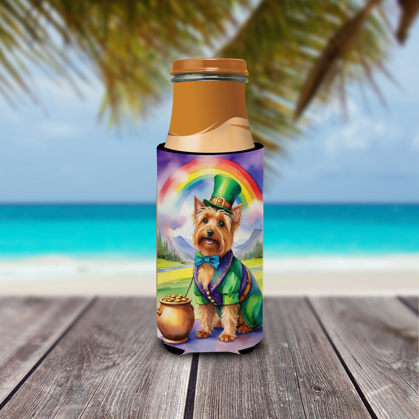 Australian Terrier St Patrick's Day Hugger for Ultra Slim Cans
