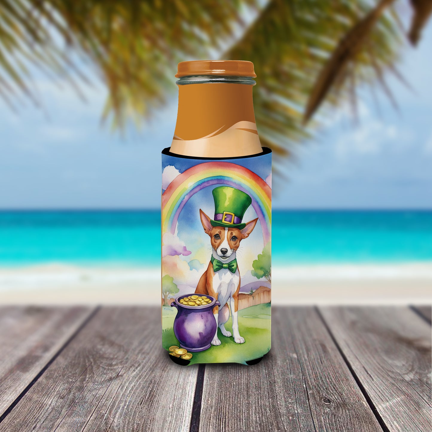Basenji St Patrick's Day Hugger for Ultra Slim Cans