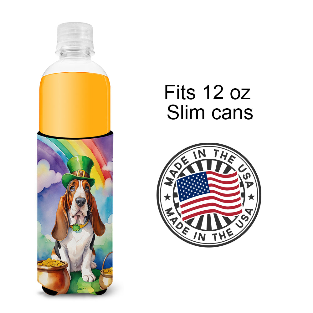 Basset Hound St Patrick's Day Hugger for Ultra Slim Cans