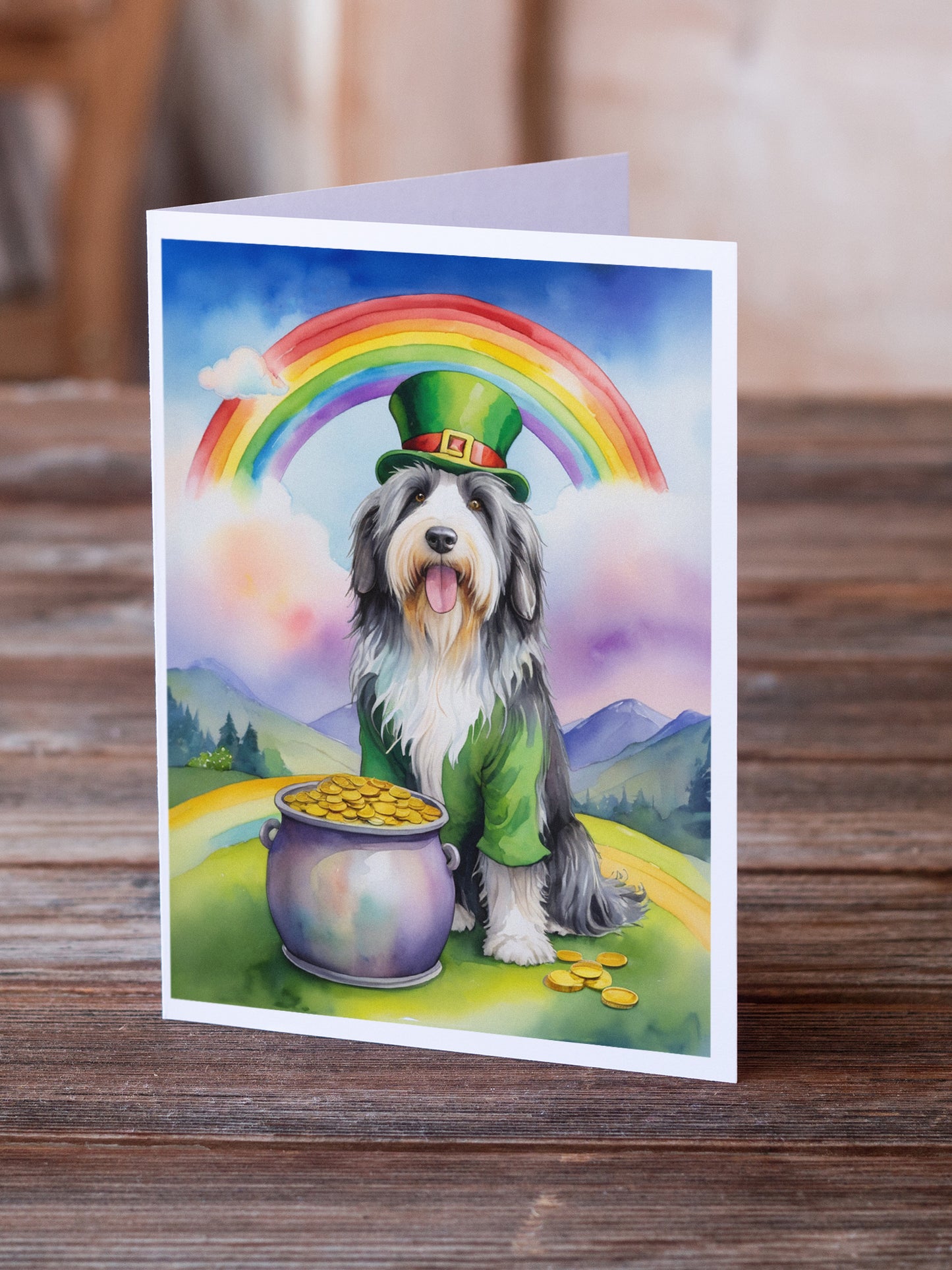 Bearded Collie St Patrick's Day Greeting Cards Pack of 8