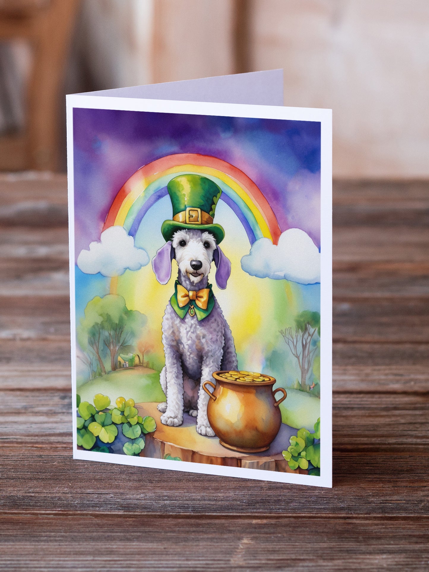 Bedlington Terrier St Patrick's Day Greeting Cards Pack of 8