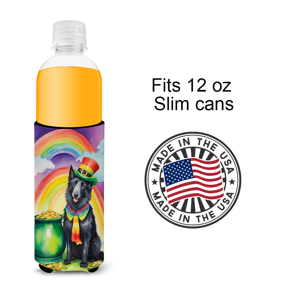 Belgian Sheepdog St Patrick's Day Hugger for Ultra Slim Cans