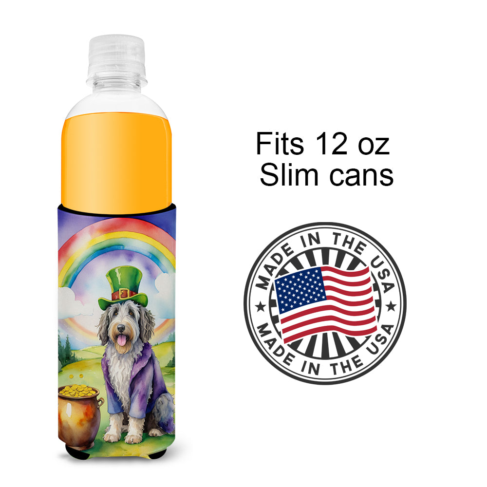 Bergamasco Sheepdog St Patrick's Day Hugger for Ultra Slim Cans