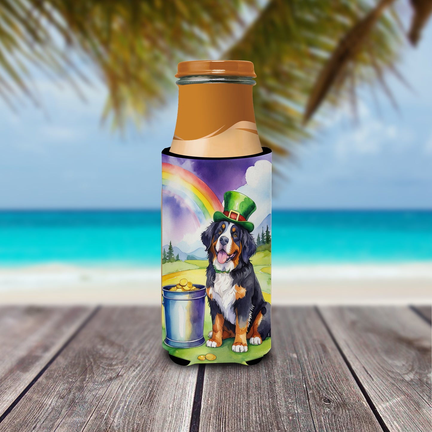 Bernese Mountain Dog St Patrick's Day Hugger for Ultra Slim Cans
