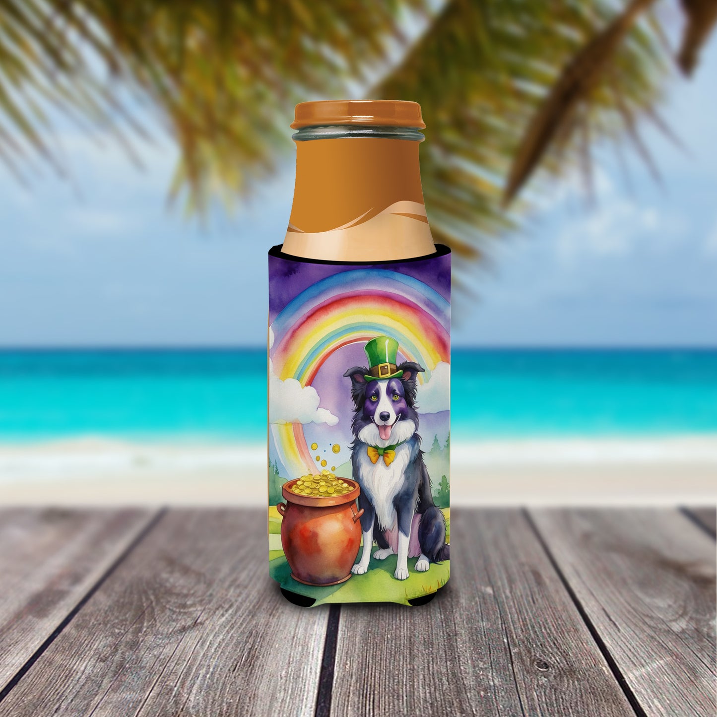 Border Collie St Patrick's Day Hugger for Ultra Slim Cans