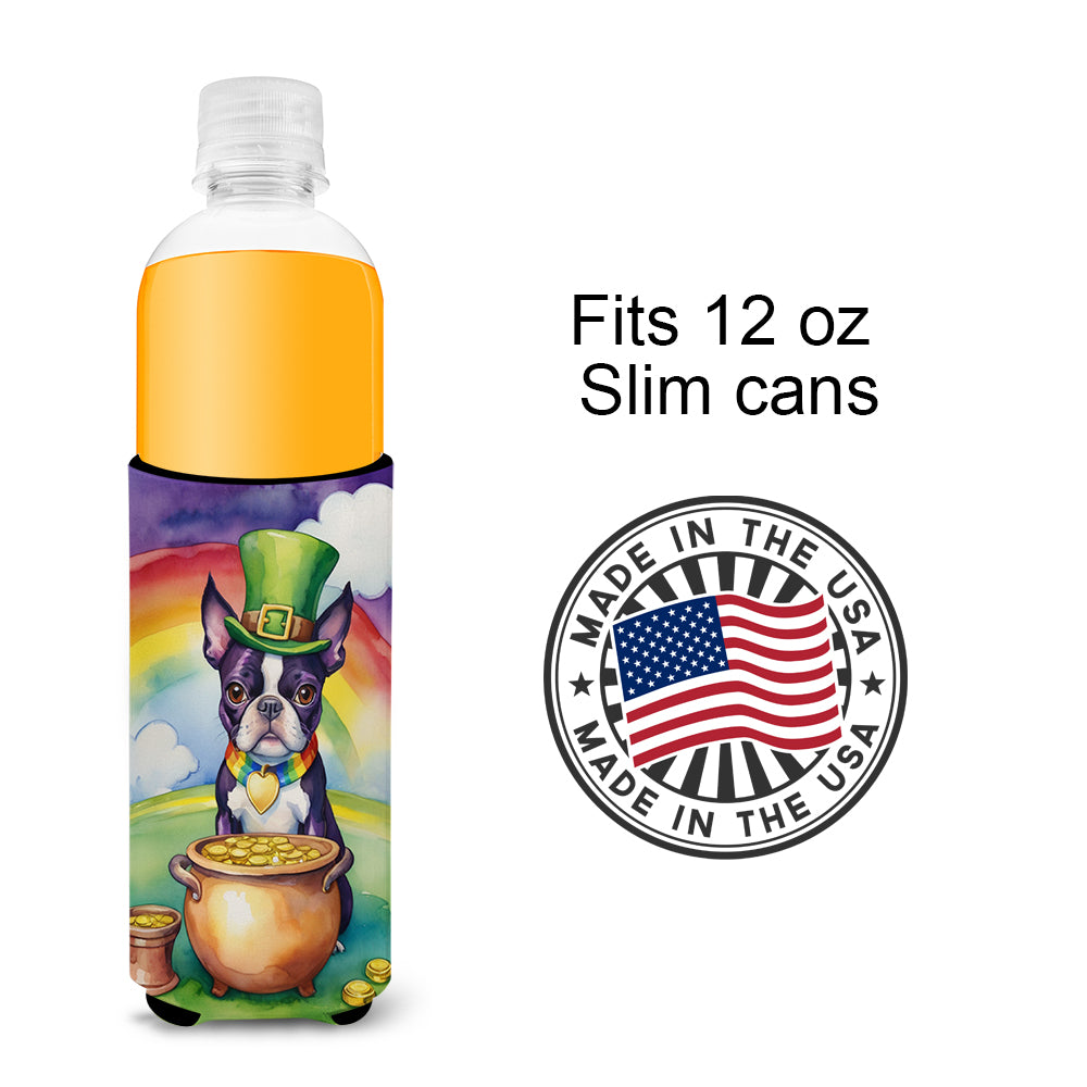 Boston Terrier St Patrick's Day Hugger for Ultra Slim Cans