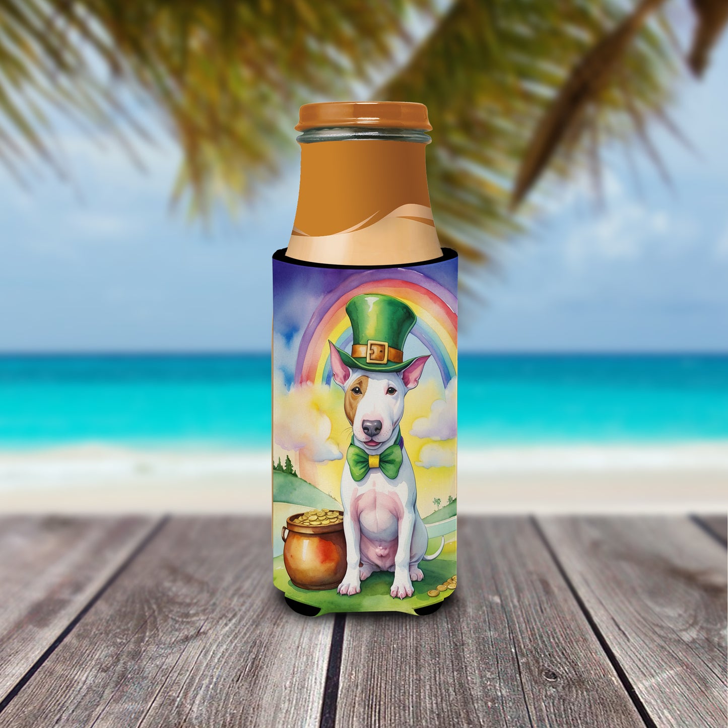 Bull Terrier St Patrick's Day Hugger for Ultra Slim Cans