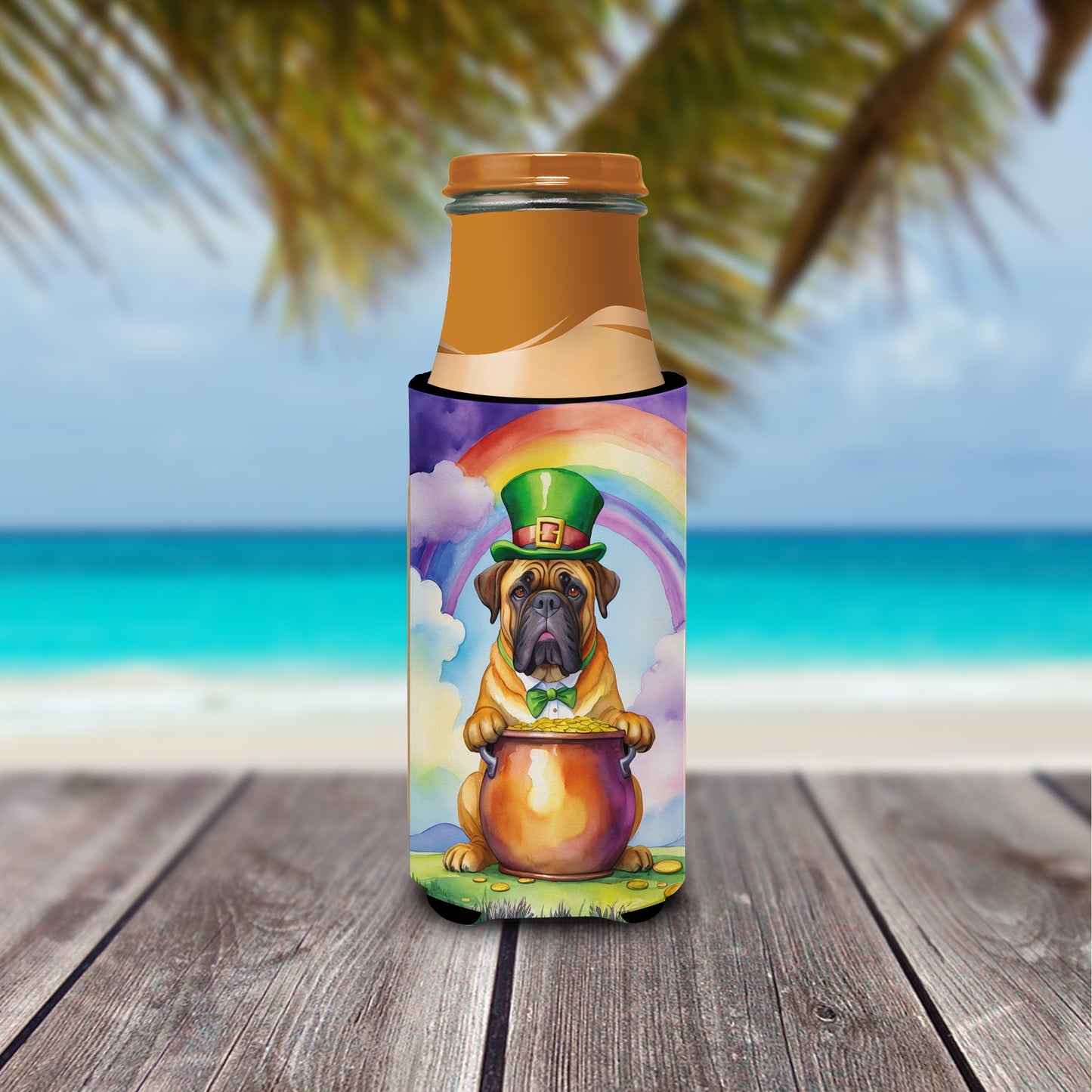 Bullmastiff St Patrick's Day Hugger for Ultra Slim Cans