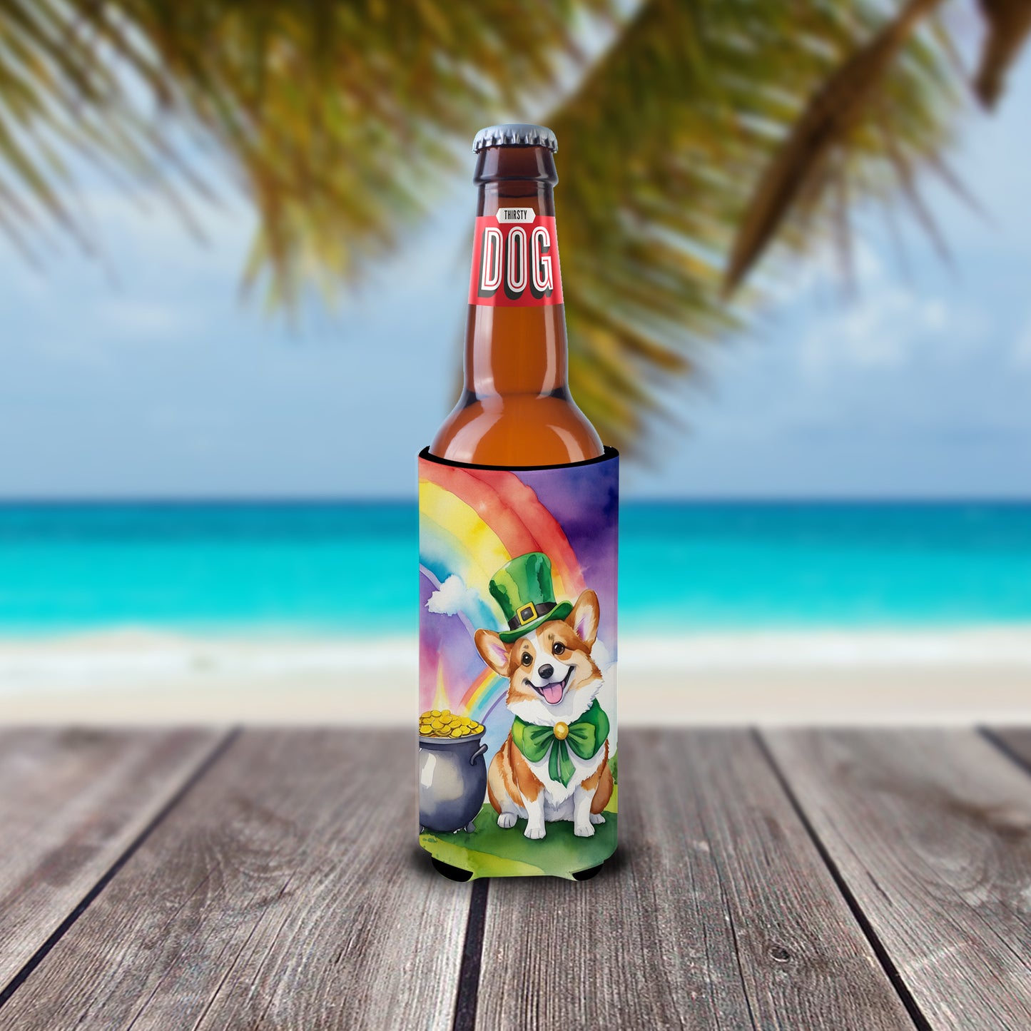 Corgi St Patrick's Day Hugger for Ultra Slim Cans