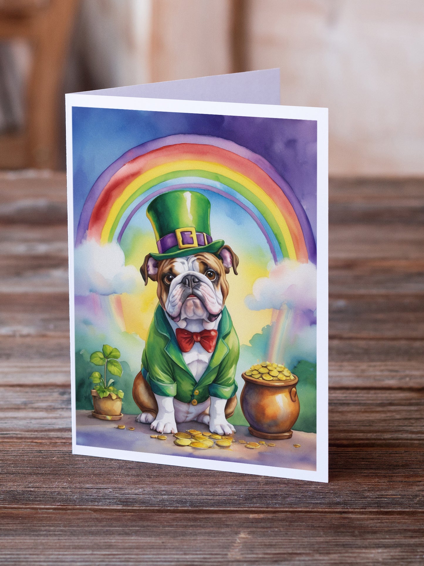 English Bulldog St Patrick's Day Greeting Cards Pack of 8