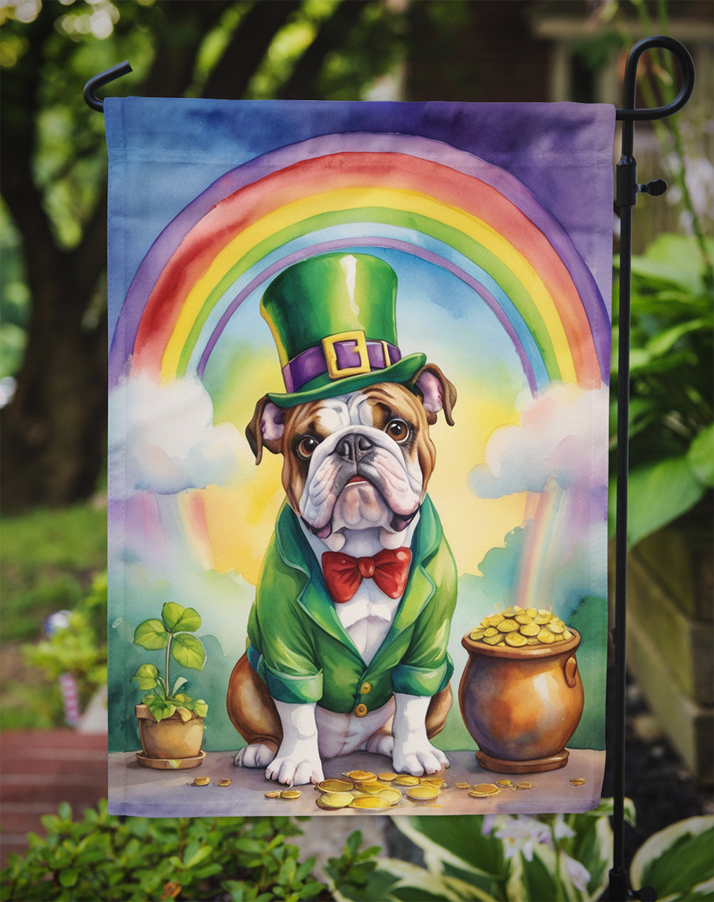 English Bulldog St Patrick's Day Garden Flag